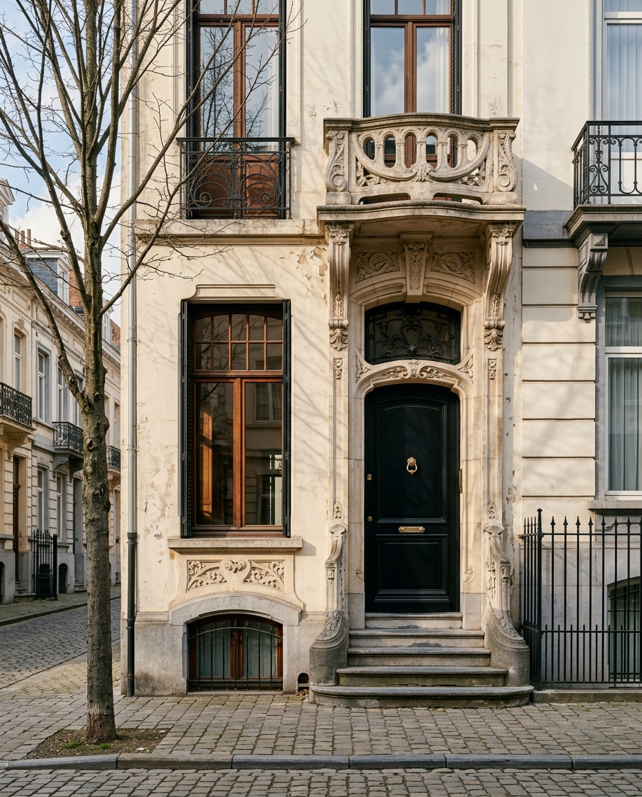 Façade restaurée d'une maison de maître bruxelloise, projet Maison Albert