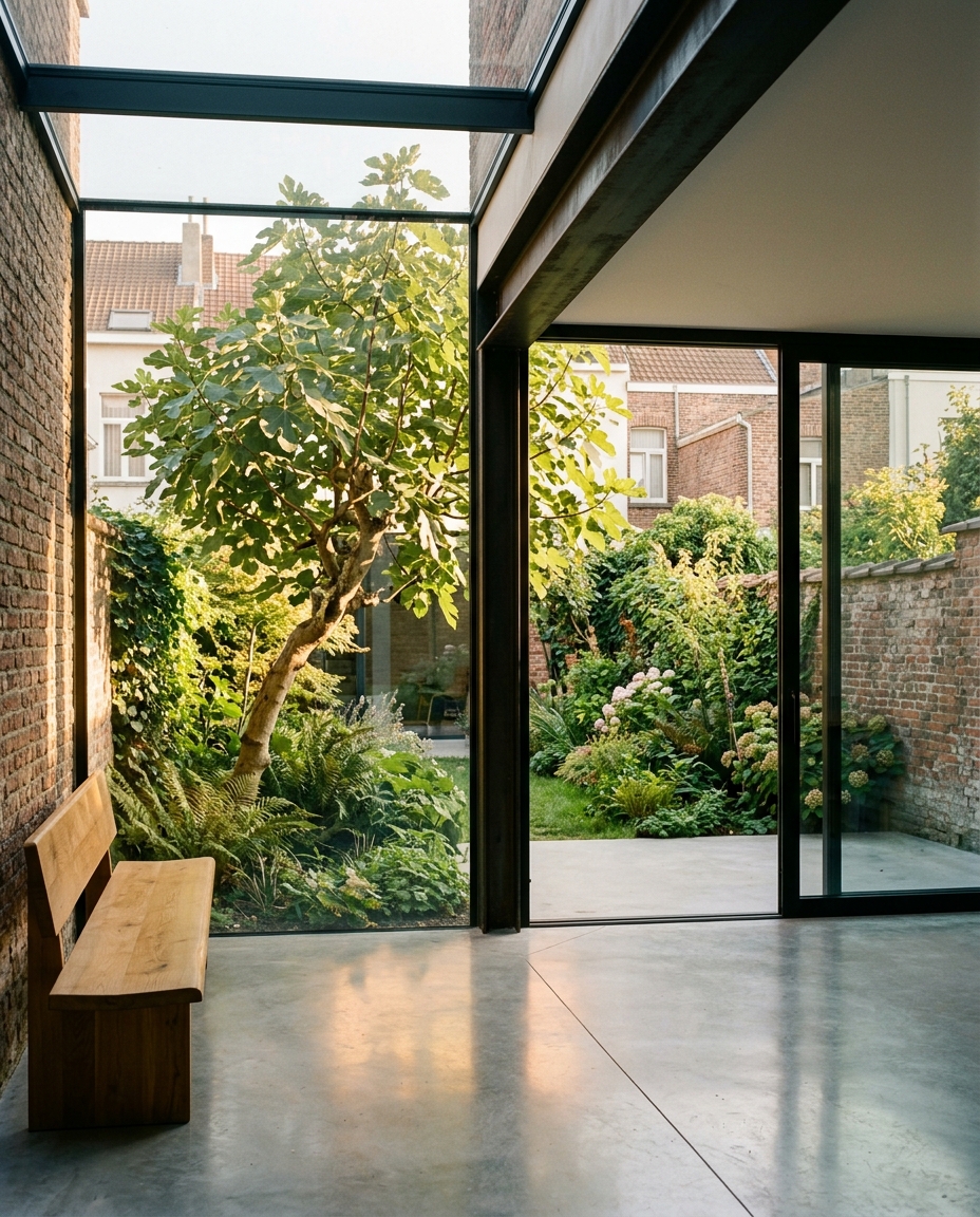 Extension contemporaine en verre et acier, projet Loft Vandervelde